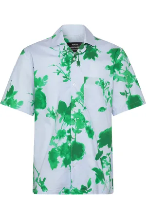Mads Norgaard Organic Cotton Poplin Kenji Aop Shirt Ss Blue