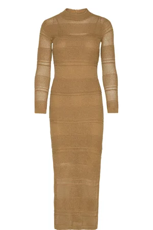 MANGO Knitted Dress With Open Back Brown