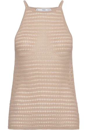 MANGO Halter-Neck Knitted Top Beige