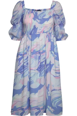 French Connection Dalla Verona Smocked Midi Dres Blue