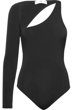 MANGO Bodysuit With Asymmetrical Neckline Black