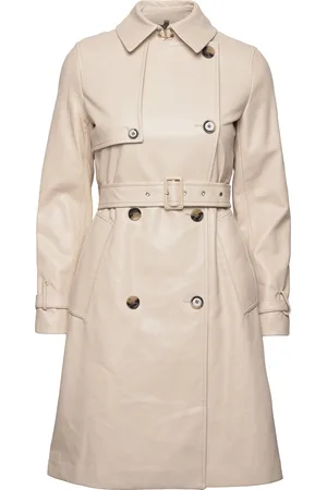 MANGO Leather-Effect Trench Coat Cream