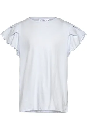 MANGO Short-Sleeved Ruffle T-Shirt Blue
