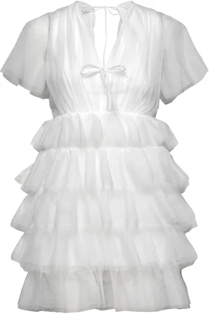 BUBBLEROOM Deep V-Neck Tulle Dress White