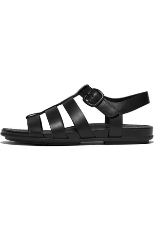 FitFlop Gracie Rubber-Buckle Leather Fisherman Sandals Black