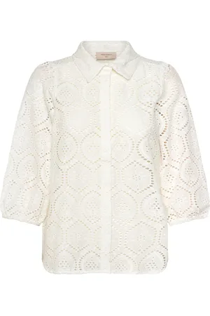 Freequent Shirt From Freequent In A Light Material With Allover Embroidery Anglaise. The S White