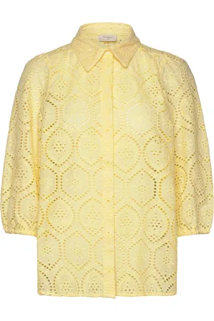 Freequent Shirt From Freequent In A Light Material With Allover Embroidery Anglaise. The S Yellow