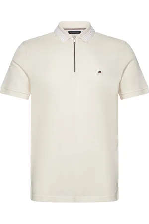 Tommy Hilfiger Mercerised Pique Zip Reg Polo Cream