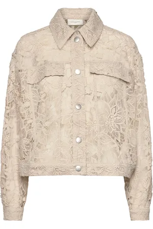 Copenhagen Muse Cmlacey-Jacket Is A Trucker Jacket In A Premium Lace Material With Long Sleeves, Beige