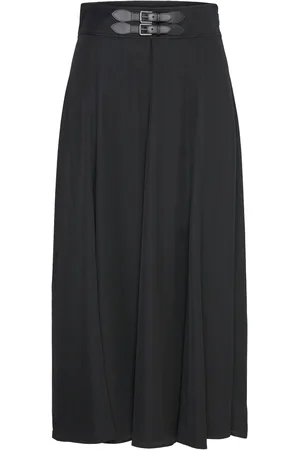 Ralph Lauren Buckle-Trim Twill Midi Skirt Black