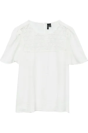 VERO MODA Vmmalva Crochet Ss Top Wvn Ga White