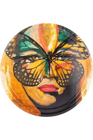 CAROLINA GYNNING Round Tray, Golden Butterfly Patterned