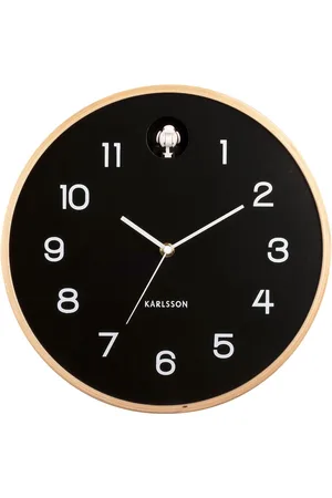 Karlsson Wall Clock Natural Cuckoo Birch Wood Black Black