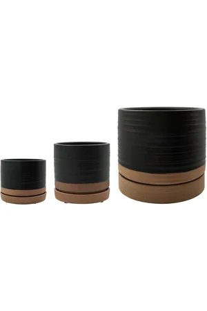 House Doctor Planter W. Saucer, Astu, Black/Natural Patterned