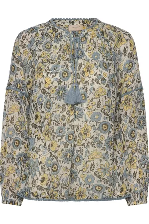 Freequent Blouse From Freequent In A Fine Cotton Crepe With A Floral Print. The Blouse Has Blue
