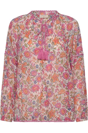 Freequent Blouse From Freequent In A Fine Cotton Crepe With A Floral Print. The Blouse Has Pink