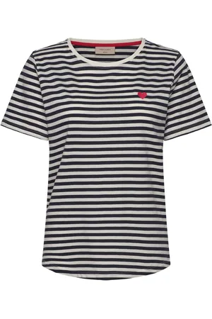 Freequent T-Shirt From Freequent In A Soft Material With Stripes. The T-Shirt Has A Rounde Navy