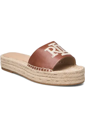 Ralph Lauren Polly Burnished Leather Espadrille Brown