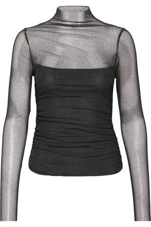 MANGO Sparkly Mesh T-Shirt Black