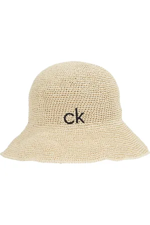 Calvin Klein Wide Brim Straw Bucket Hat Beige
