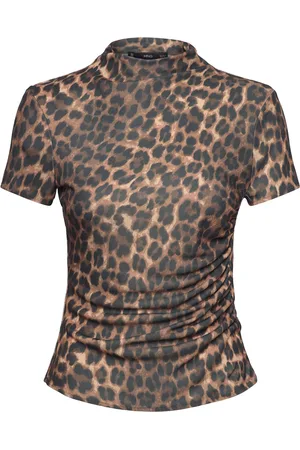 MANGO Leopard-Print T-Shirt With Ruffled Detail Brown