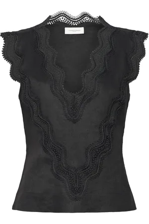 Copenhagen Muse Cmnatuli-Top Is A Top In A Light Material With Fine Lace Details, A V-Neck As We Black