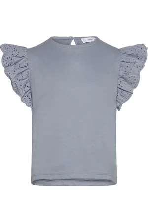 MANGO English-Embroidered Cotton T-Shirt Blue