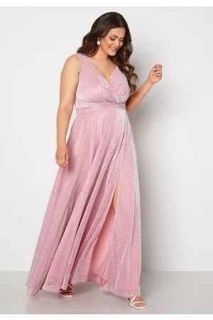 Goddiva Curve Kvinder Casual kjoler - Wrap Front Sleeveless Maxi Curve Dress With Split Pink