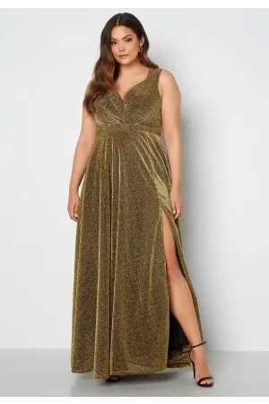 Goddiva Curve Kvinder Casual kjoler - Wrap Front Sleeveless Maxi Curve Dress With Split Gold