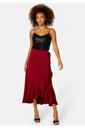 Object Kvinder Wrap nederdele - Sateen Wrap Skirt A Fair Red Dahlia 40