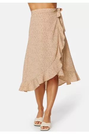 BUBBLEROOM Kvinder Mønstrede nederdele - Ida midi wrap skirt Light nougat / Patterned XS