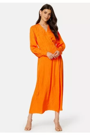 SELECTED Kvinder Casual kjoler - Abienne Satin Wrap Dress Orangeade 34