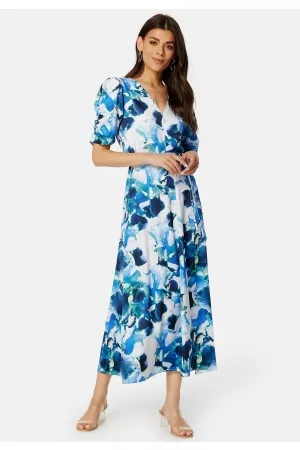 SELECTED Rachelle Satin Dress Royal Blue AOP:AOP 34