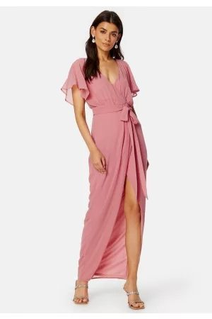 Goddiva Flutter Chiffon Wrap Maxi Dress Warm Pink XXL (UK18)