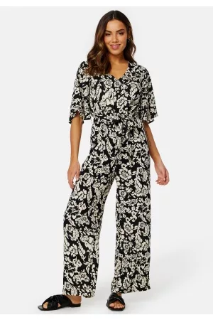 Happy Holly Mollie butterfly sleeve jumpsuit Black / Patterned 32/34