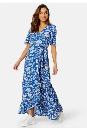 Happy Holly Kvinder Mønstrede kjoler - Ellinor long dress Blue / Patterned 32/34