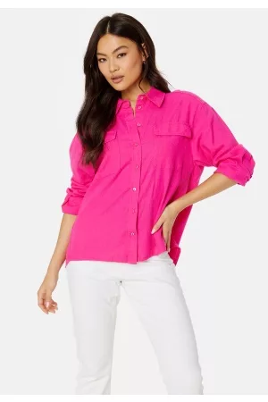 ONLY Kvinder Casual skjorter - Caro L/S Oversized Linen Blend Shirt Pink Yarrow L