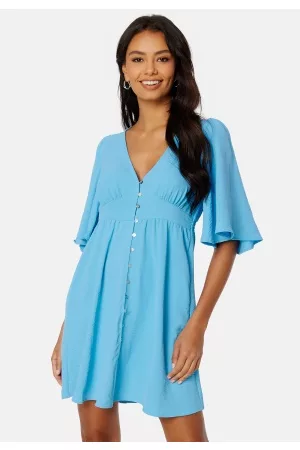 ONLY Kvinder Læder kjoler - Dakota Elbow V-Neck Dress Alaskan Blue L