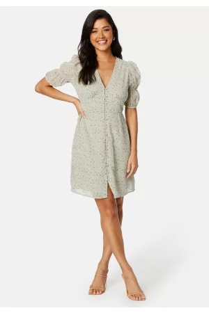 BUBBLEROOM Kvinder Mønstrede kjoler - Stazie dress Dusty green / Patterned 38
