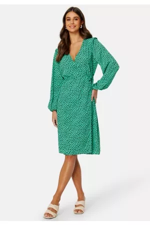 JDY Kvinder Casual kjoler - Lillo LS Wrap Dress Kelly Green AOP:HEAR L
