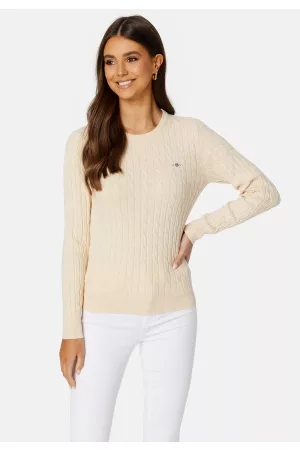 GANT Kvinder Strik - Stretch Cotton Cable C-Neck LINEN L