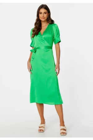VILA Kvinder Casual kjoler - Naria S/S Wrap Midi Dress Green bee 36