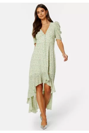 BUBBLEROOM Kvinder Midikjoler - Summer Luxe High-Low Midi Dress Green / Floral 34