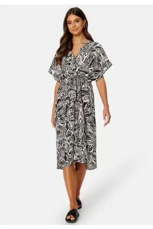 VILA Kvinder Midikjoler - Limia Maya S/S Midi Dress Birch AOP:Maya black 38