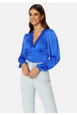 BUBBLEROOM Kvinder Bluser - Lucinda satin blouse Blue 36