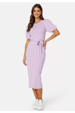 BUBBLEROOM Kvinder Strikkede kjoler - Linnelle knitted puff sleeve dress Lilac L