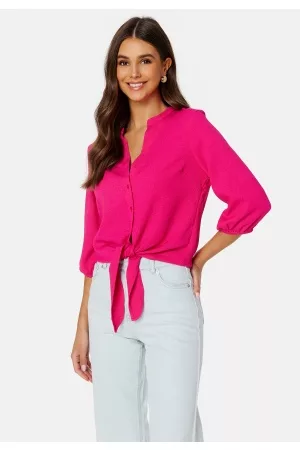 Happy Holly Kvinder Casual skjorter - Linn ss knot blouse Cerise 48/50