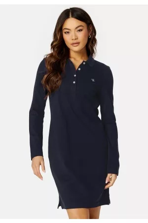 GANT Kvinder Festkjoler - Slim Shield LS Pique Dress Evening Blue XL
