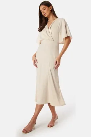 BUBBLEROOM Wrap Satin Midi Dress 34