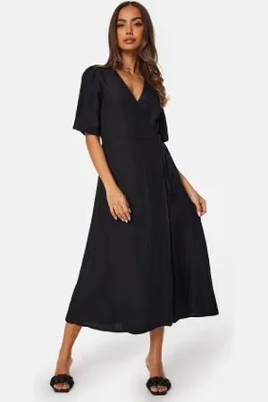 BUBBLEROOM Linen Blend Wrap Dress XS